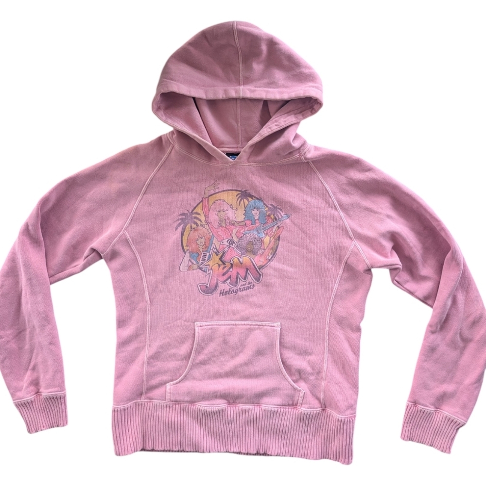 Jem and the Holograms Y2K Pink Graphic Hoodie Retro Cartoon Band Sweatshit Small